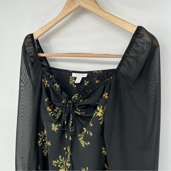 TOPSHOP CHIFFON PALERMO BLOUSE IN BLACK MULTI - Picture 3 of 11